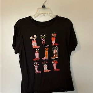 Black Tee with Colorful Boot Graphics